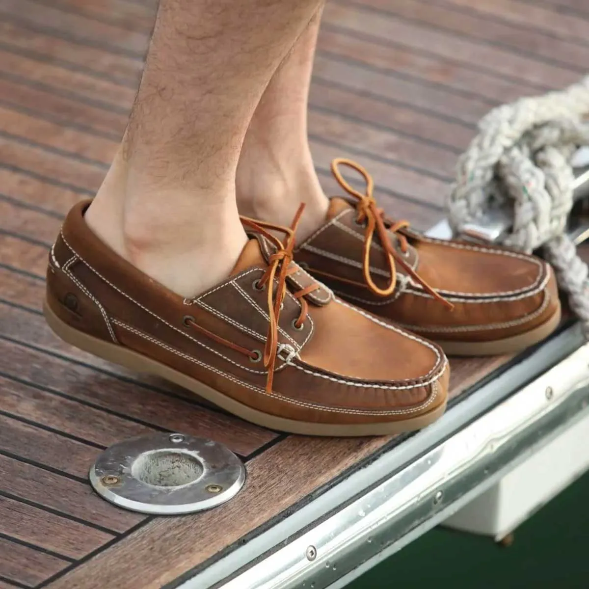 50% OFF CHATHAM Mens Rockwell G2 Wide Fit Leather Boat Shoes - Walnut - Size: UK 15