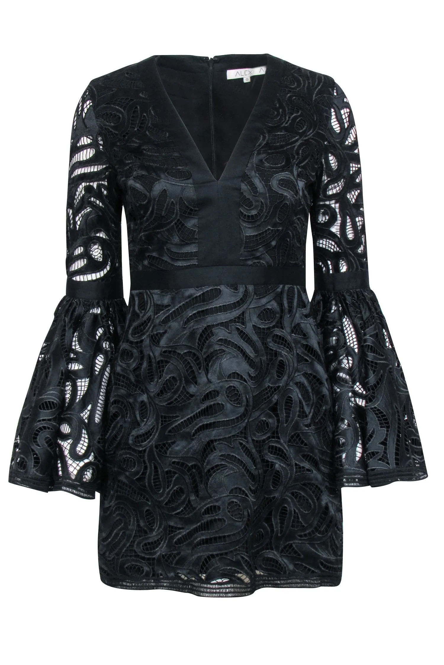Alexis - Black Embroidered Lace Bell Sleeve Dress Sz S