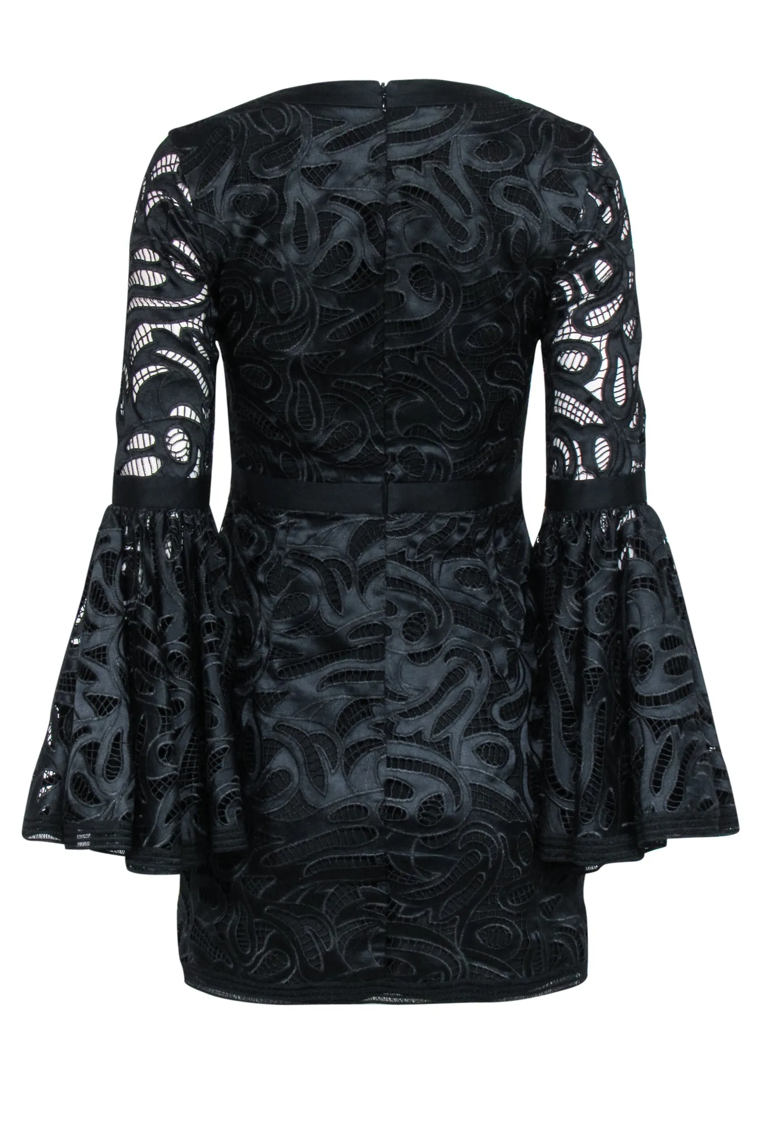 Alexis - Black Embroidered Lace Bell Sleeve Dress Sz S
