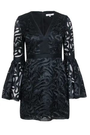 Alexis - Black Embroidered Lace Bell Sleeve Dress Sz S