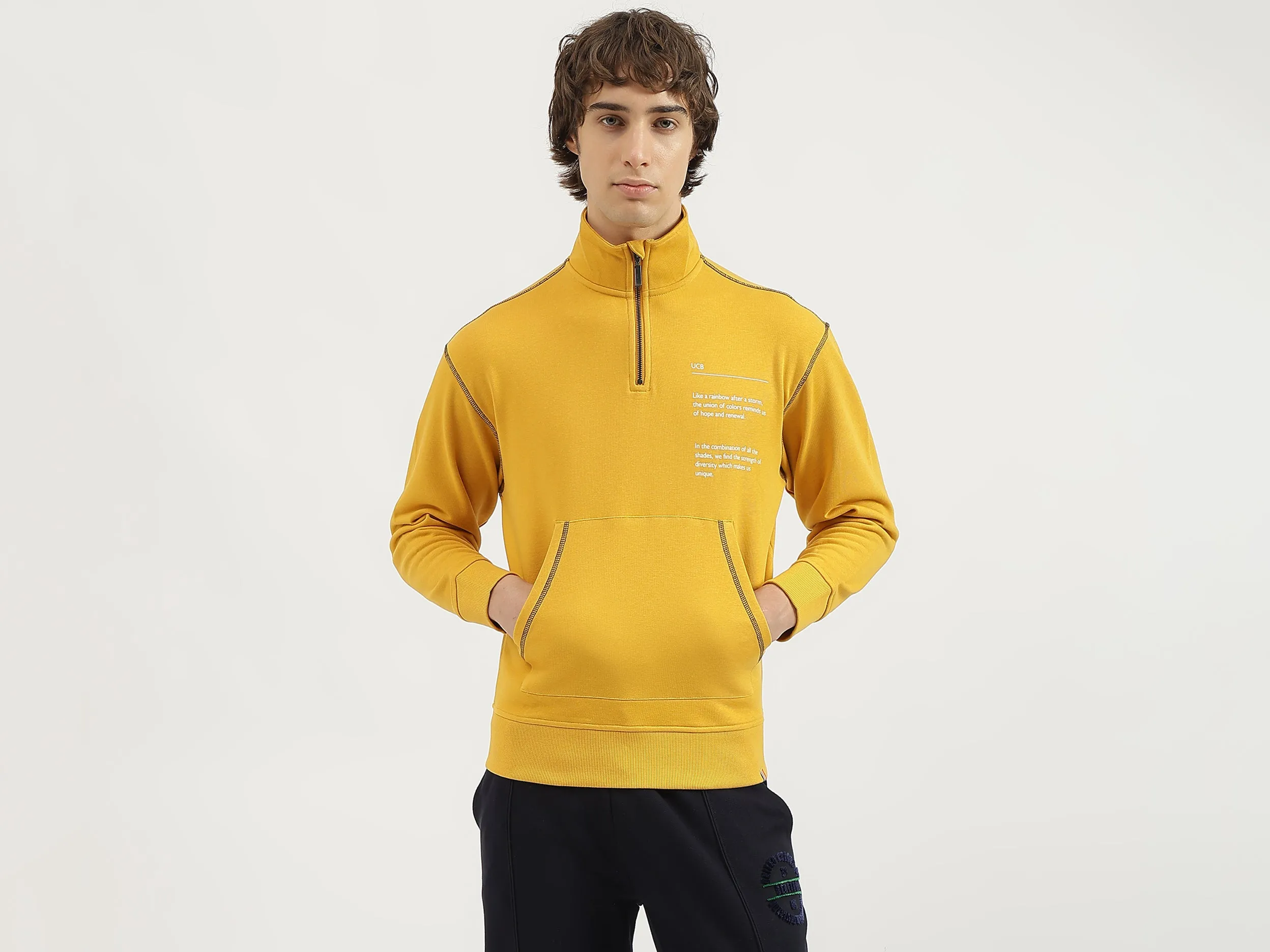 Boxy Fit High Neck Typography Sweatshirt
