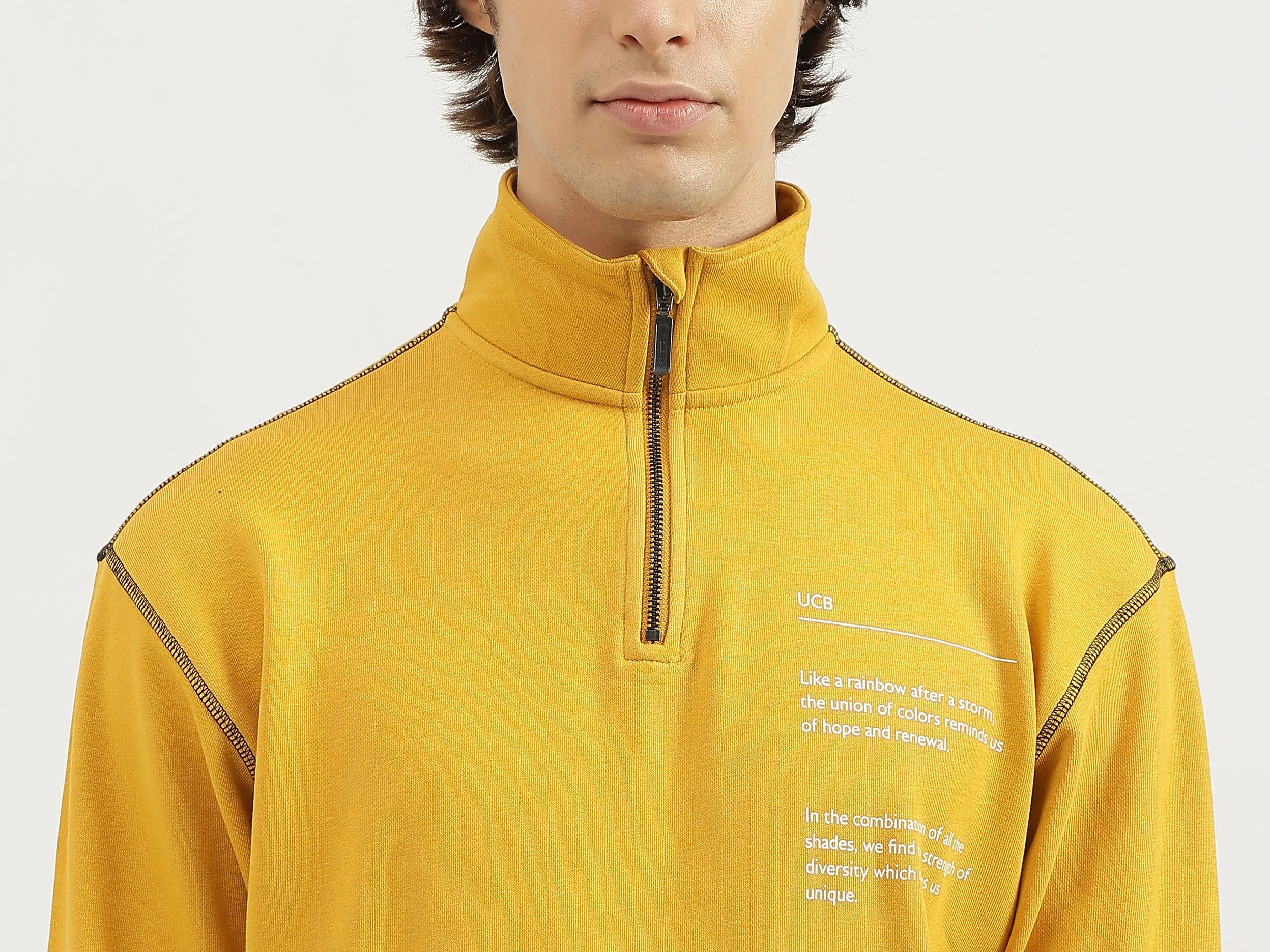 Boxy Fit High Neck Typography Sweatshirt