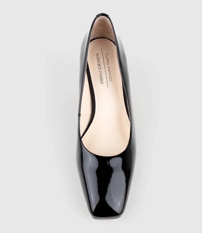 BRYCE70 Square Toe Pump in Black Patent