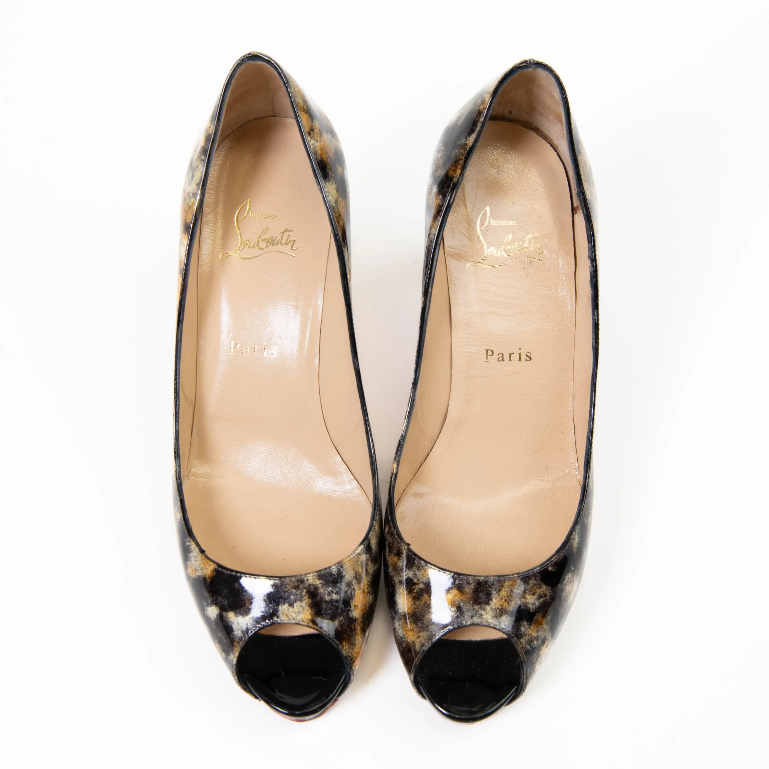 Christian Louboutin Brown Patent Leopard Yootish 85 Pumps Size 10