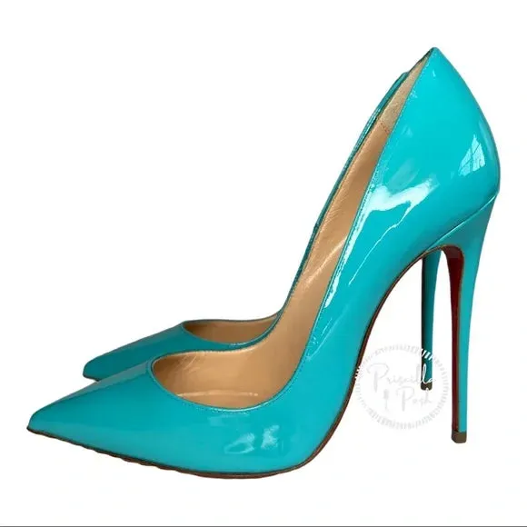 Christian Louboutin Patent So Kate 120 Pumps Pacific Blue Pantent Leather EU 35