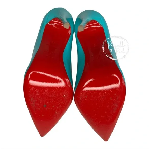 Christian Louboutin Patent So Kate 120 Pumps Pacific Blue Pantent Leather EU 35