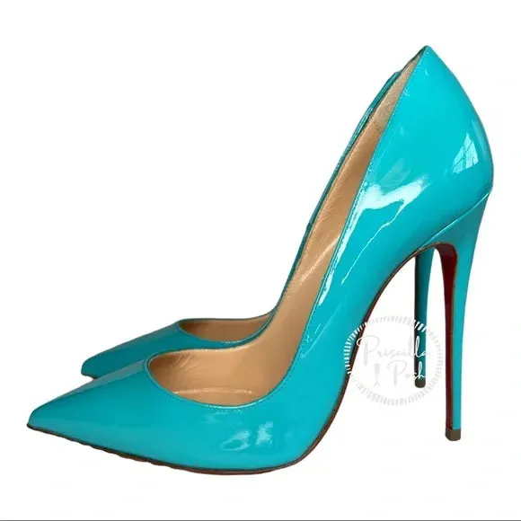 Christian Louboutin Patent So Kate 120 Pumps Pacific Blue Pantent Leather EU 35