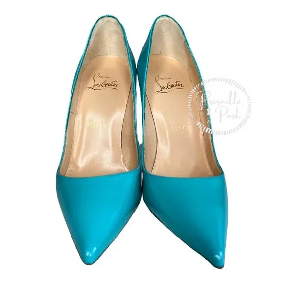 Christian Louboutin Patent So Kate 120 Pumps Pacific Blue Pantent Leather EU 35