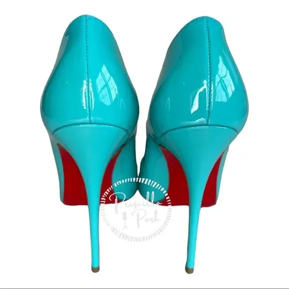 Christian Louboutin Patent So Kate 120 Pumps Pacific Blue Pantent Leather EU 35