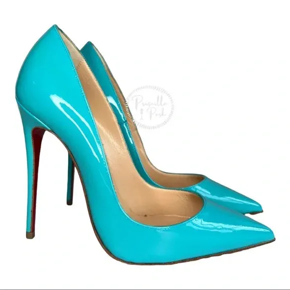 Christian Louboutin Patent So Kate 120 Pumps Pacific Blue Pantent Leather EU 35