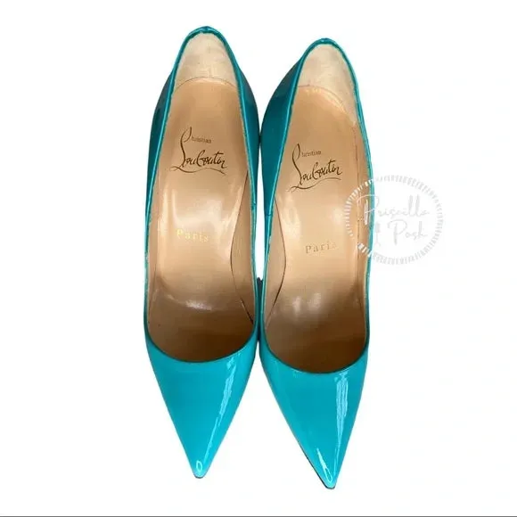 Christian Louboutin Patent So Kate 120 Pumps Pacific Blue Pantent Leather EU 35
