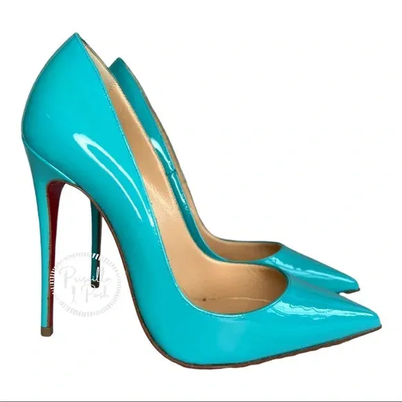 Christian Louboutin Patent So Kate 120 Pumps Pacific Blue Pantent Leather EU 35