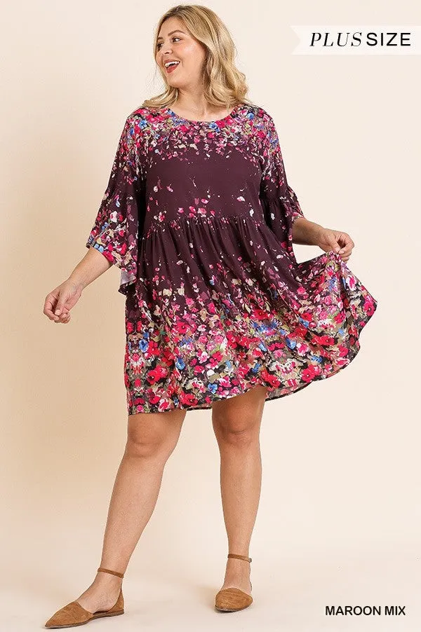Flowers & Wine Floral Print Bell Sleeve Babydoll Dress {Umgee}
