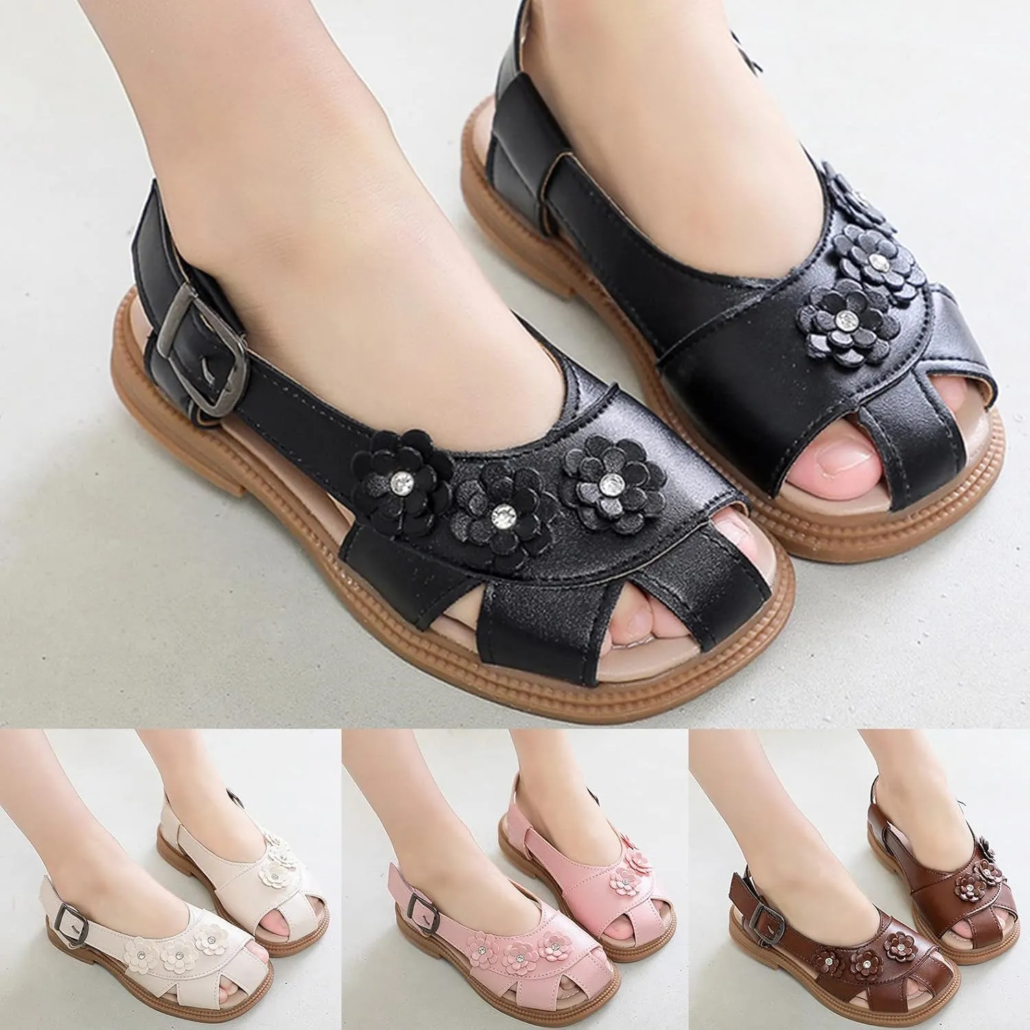 Girls Flower Hollow Beach Shoes 2025 Summer Stylish Kids Lightweight Soft Sole Slip On Buckle Strap Casual Sandals