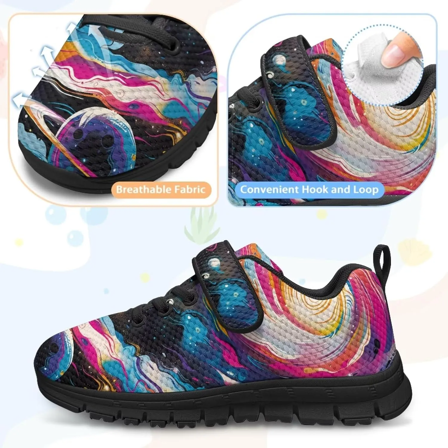 GOSTONG Unisex Kids Sneakers Breathable Mesh Easy-on Kids Casual Sneakers Non Slip Indoor Outdoor Walking Shoes Black US 11-15