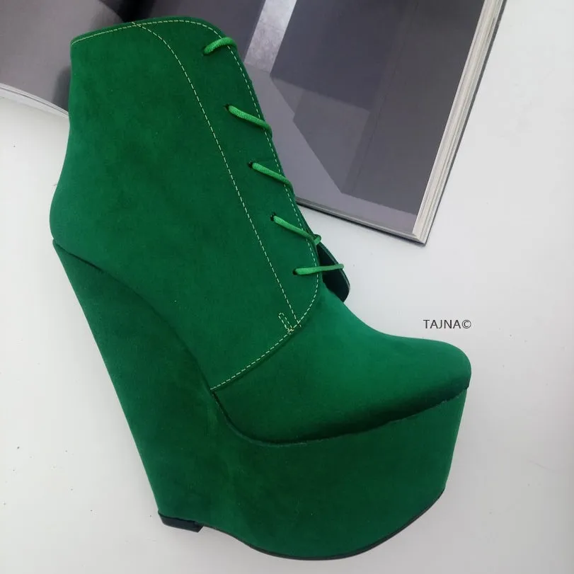 Green Suede 16 cm Wedge Booties