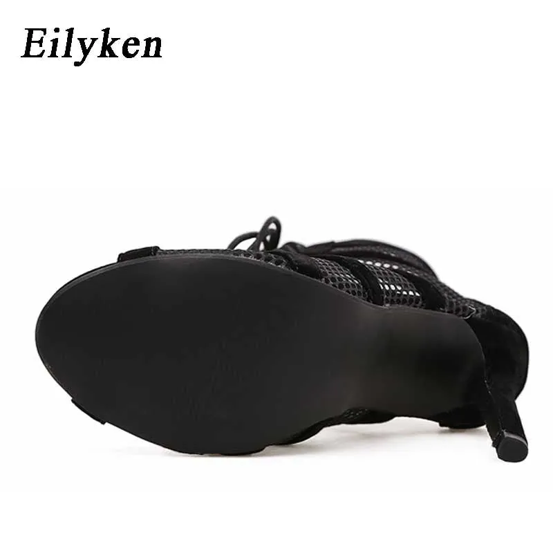 High Heel Black Sandals with Ankle Strap for Fashionable Women