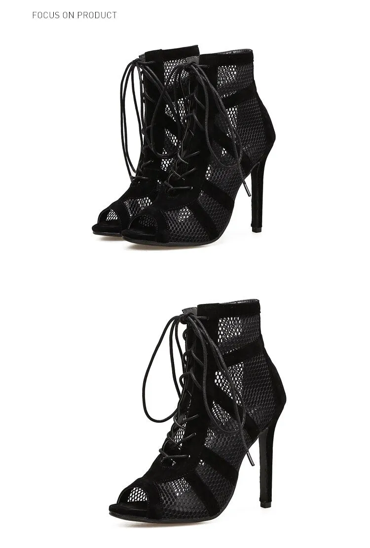 High Heel Black Sandals with Ankle Strap for Fashionable Women