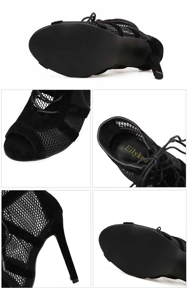 High Heel Black Sandals with Ankle Strap for Fashionable Women