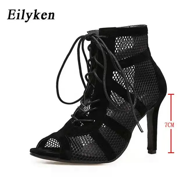 High Heel Black Sandals with Ankle Strap for Fashionable Women