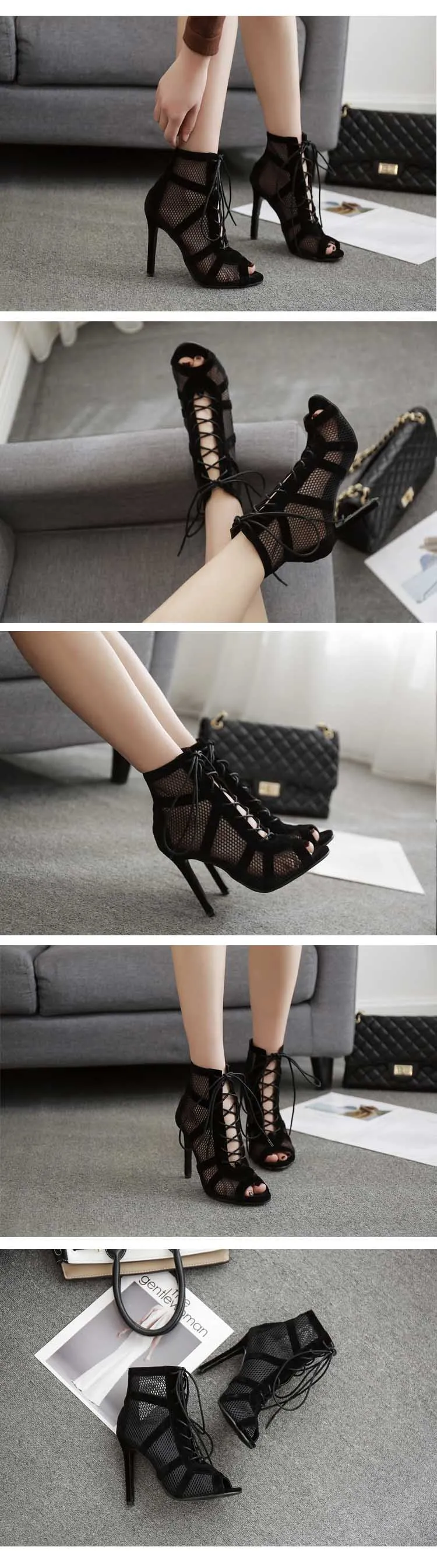 High Heel Black Sandals with Ankle Strap for Fashionable Women