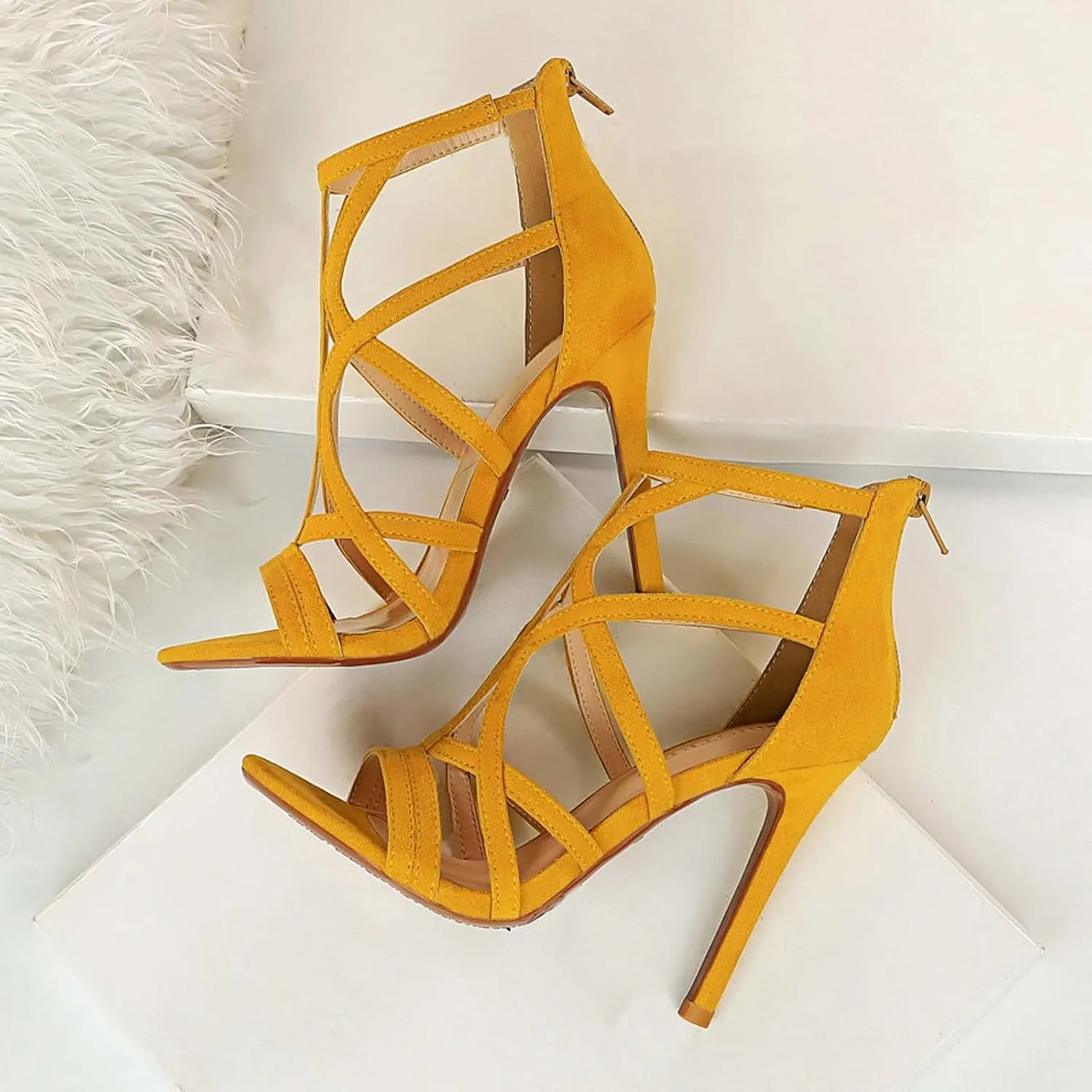 JOEupin Womens Fashion High Heel Sandals Peep Toe Hollow-out Gladiator Stiletto Pumps Dress Shoes with Zip
