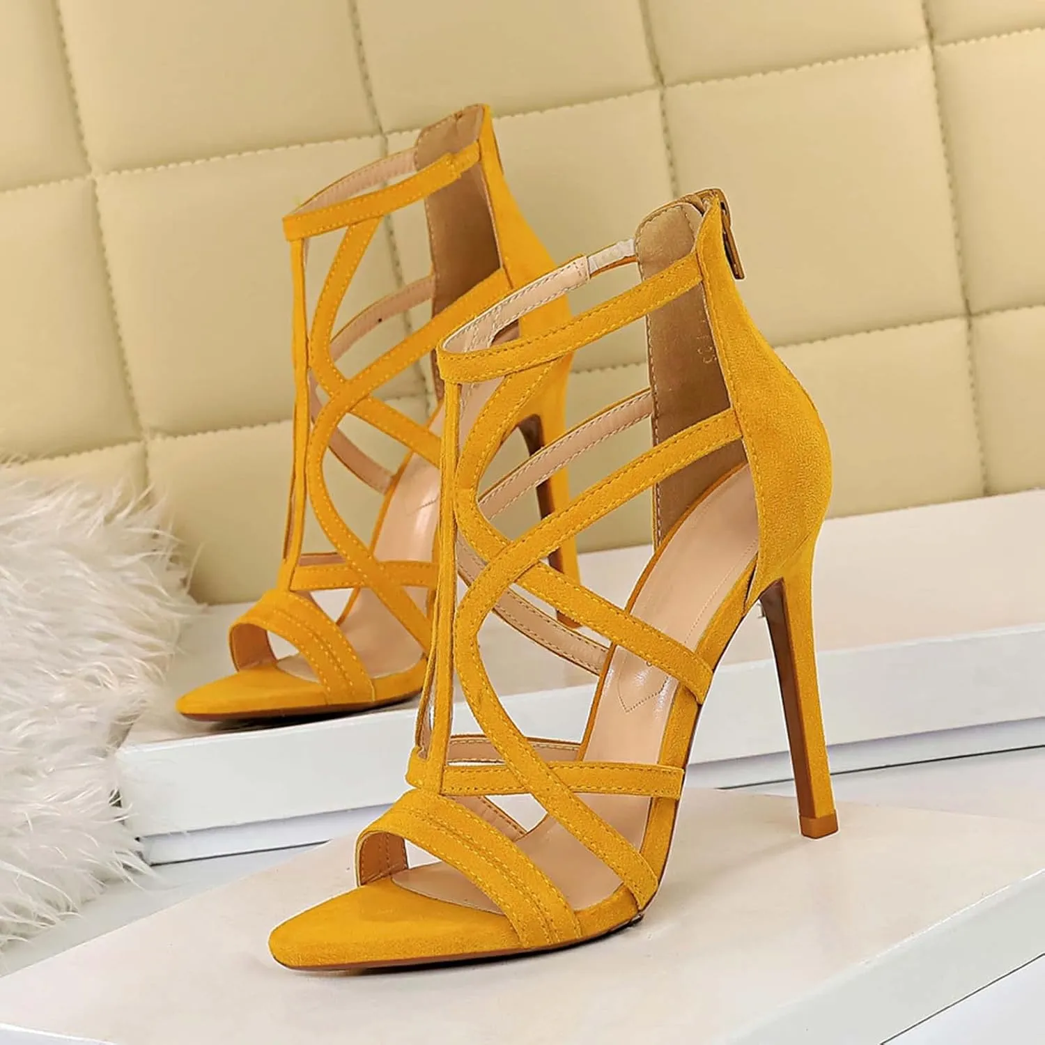 JOEupin Womens Fashion High Heel Sandals Peep Toe Hollow-out Gladiator Stiletto Pumps Dress Shoes with Zip