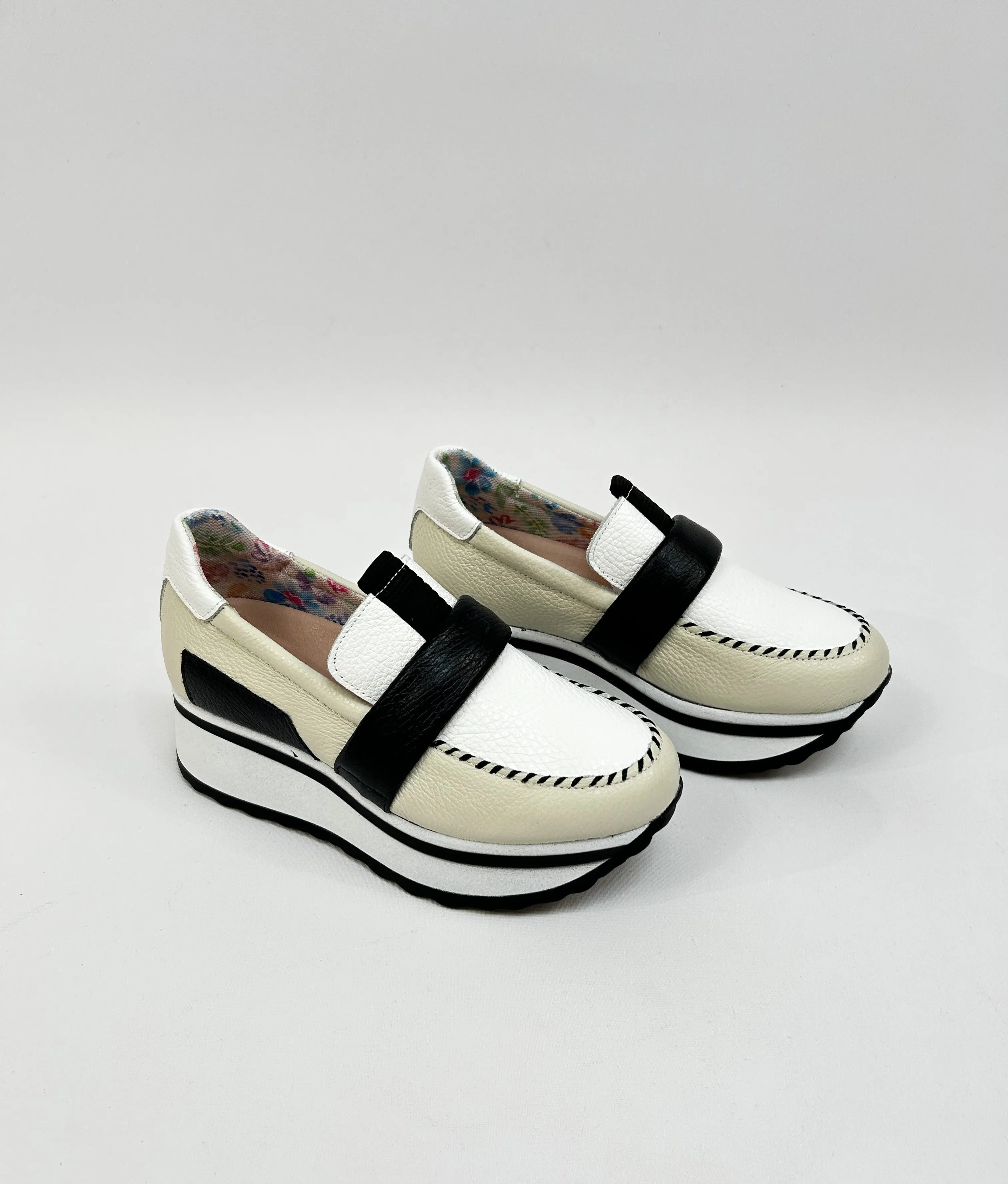 JOSE SAENZ Black & Cream Platform Loafer