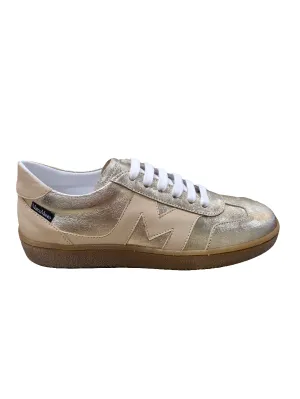 Marco Moreo metallic gold & beige sneaker with rubber gum sole