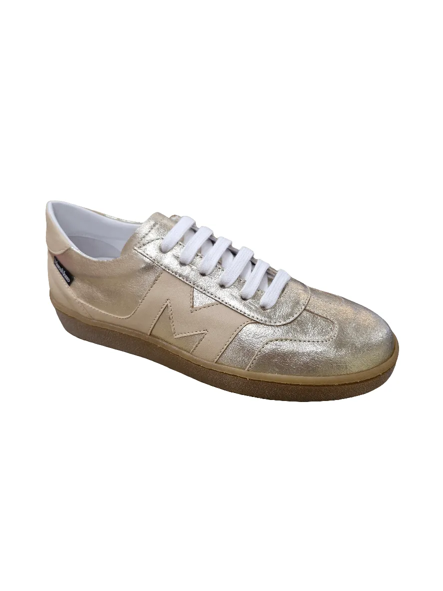Marco Moreo metallic gold & beige sneaker with rubber gum sole