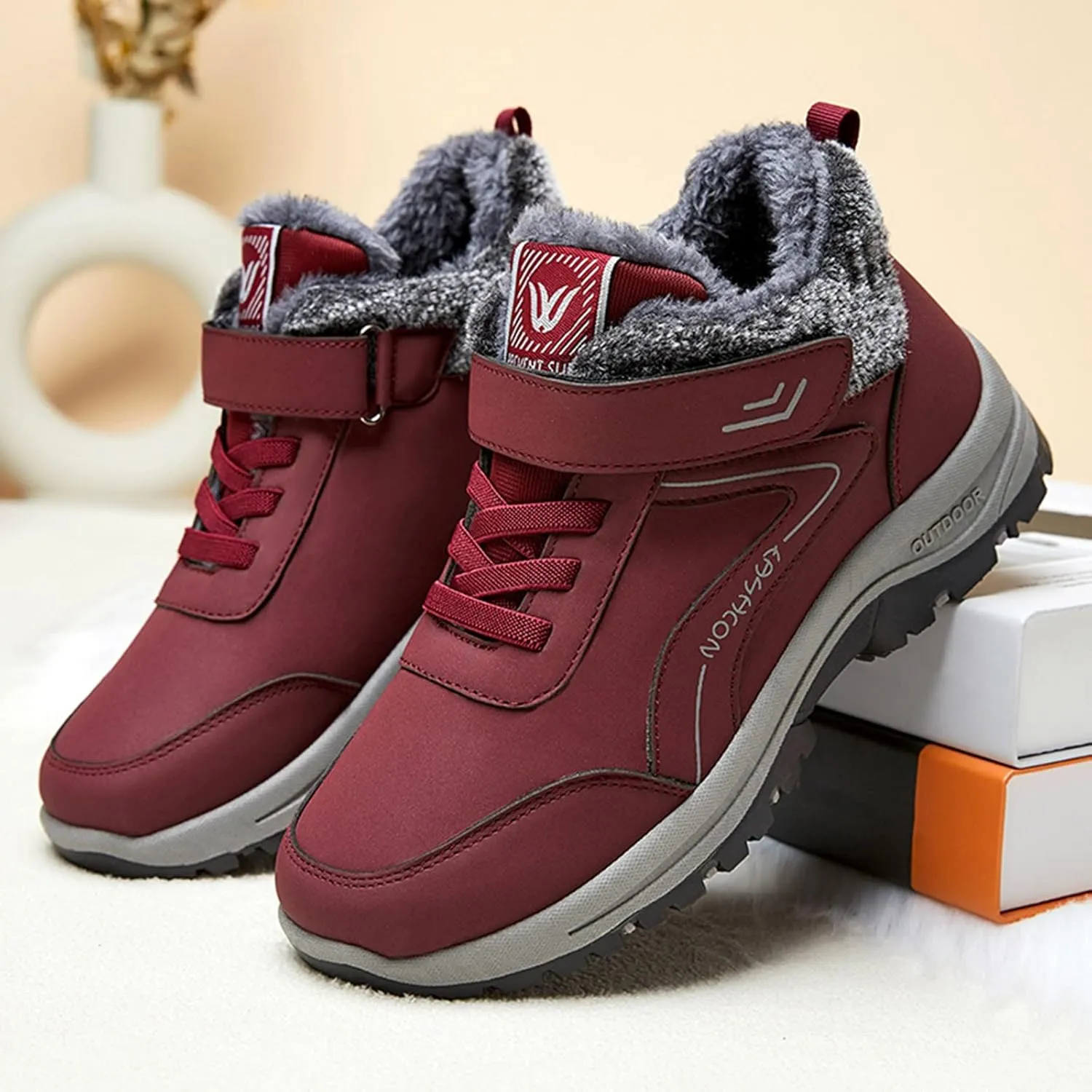 Mens Work Boots Soft Toe Hiking Sneakers Shoes with Fur Lined Women Safety Toe Shoes Insulated Waterproof Outdoor Work Botas Lightweight Hike Grounded Footwear