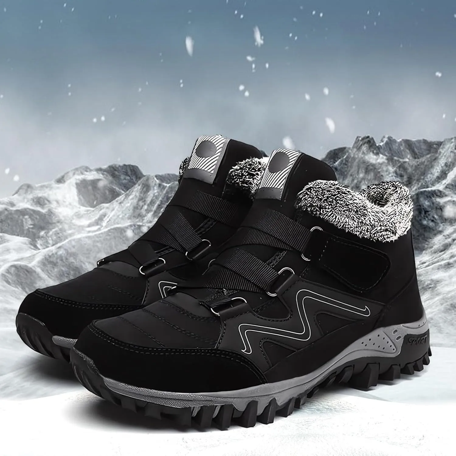 Men's Work Boots Wide Width Hiking Sneakers Shoes with Fur Lined Women's Workout Shoes Comfortable Winter Backpacking Snow Botas Warm Water Hike Grounded Footwear