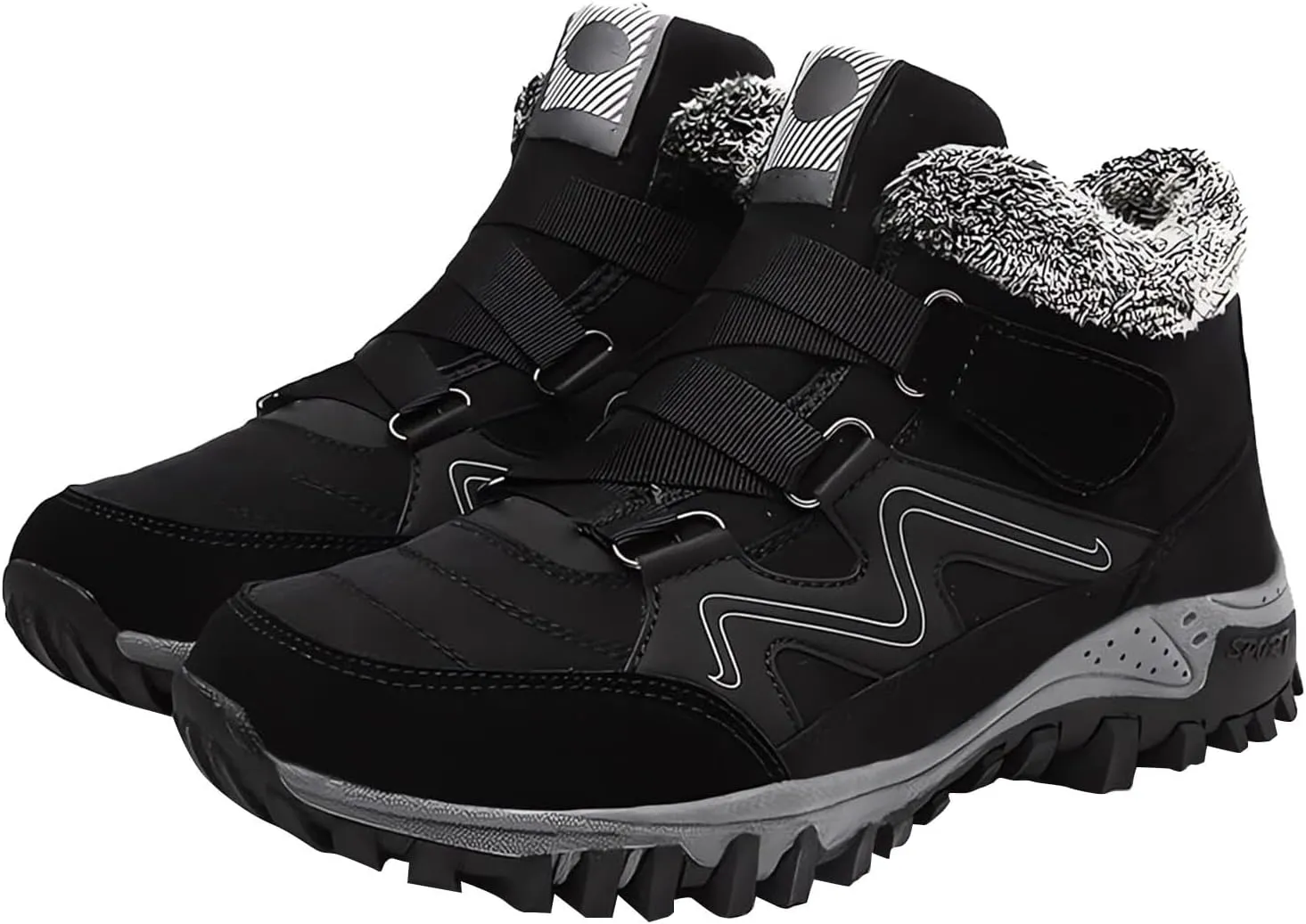 Men's Work Boots Wide Width Hiking Sneakers Shoes with Fur Lined Women's Workout Shoes Comfortable Winter Backpacking Snow Botas Warm Water Hike Grounded Footwear