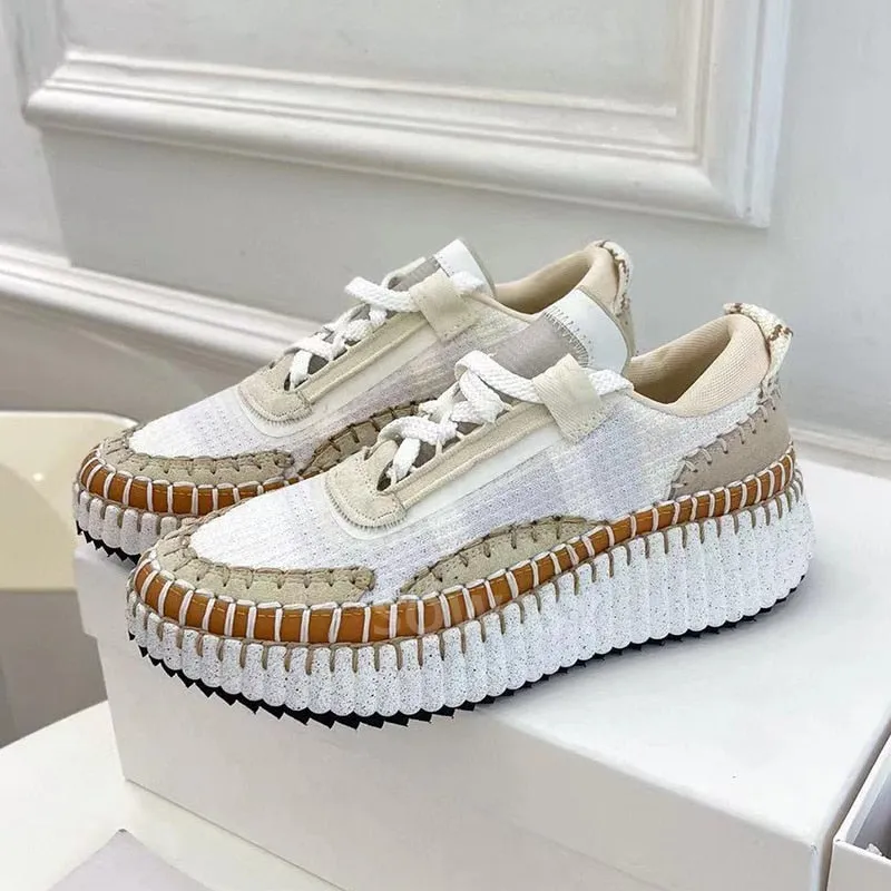 Mixed Color Round Toe Rainbow Flat Shoes, Thick Sole, Lace Up, Casual Shoes.