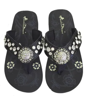 Montana West Patent Leather Rhinestone Flip Flops - Black