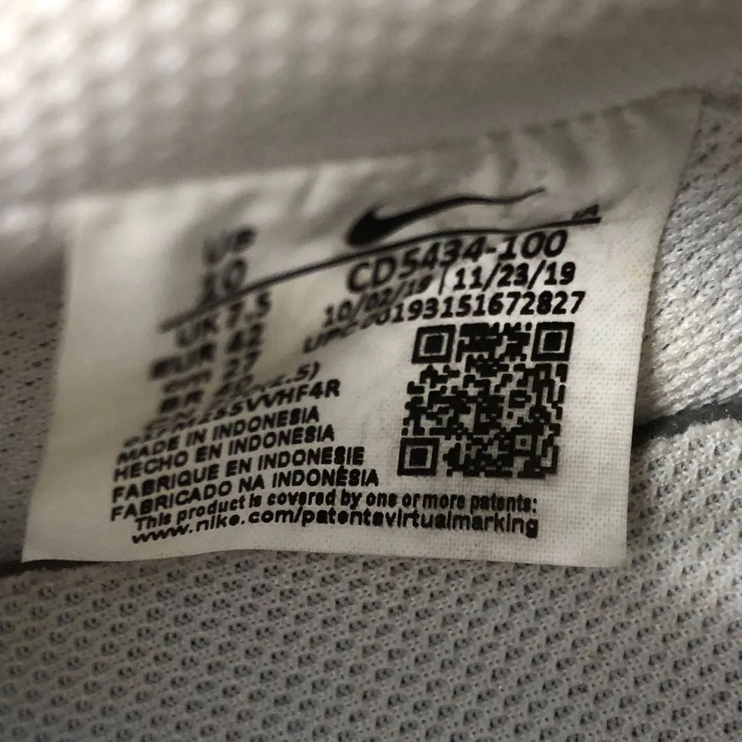 Nike Court Vision Low Women's 'Triple White' Basketball Sneakers - Sz 10 ( COA)