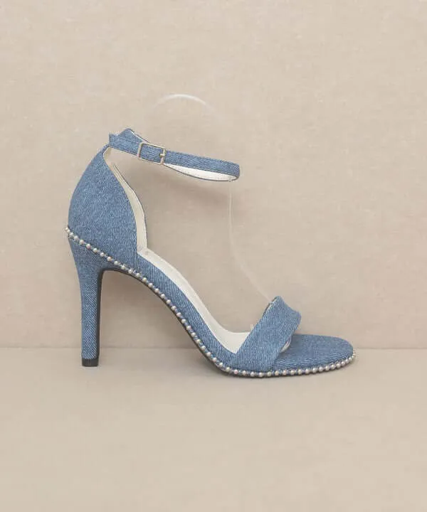 OASIS SOCIETY Dublin - Metal Stud Open Toe Heels in Black / Denim
