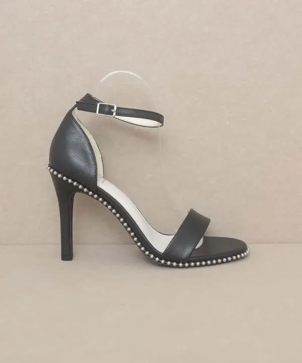 OASIS SOCIETY Dublin - Metal Stud Open Toe Heels in Black / Denim