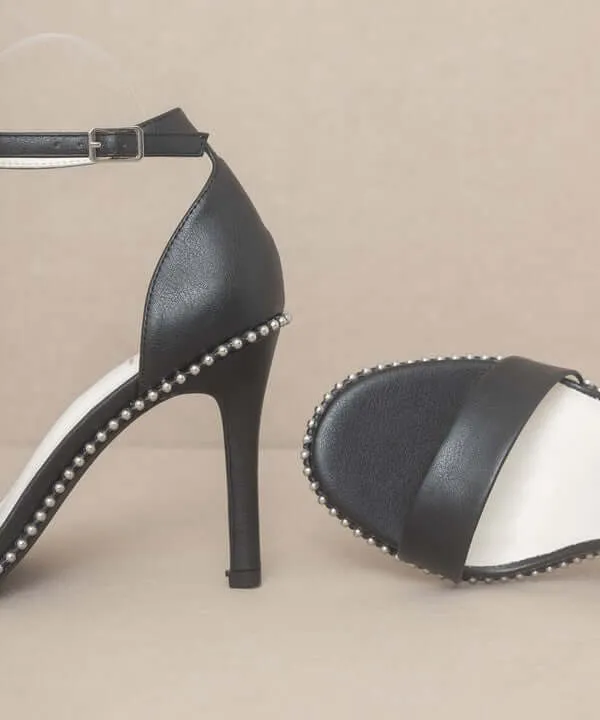 OASIS SOCIETY Dublin - Metal Stud Open Toe Heels in Black / Denim