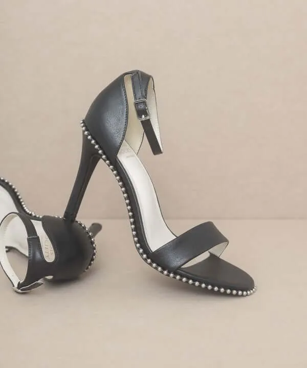 OASIS SOCIETY Dublin - Metal Stud Open Toe Heels in Black / Denim