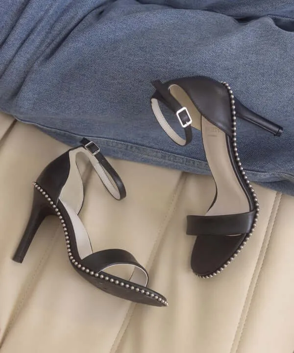 OASIS SOCIETY Dublin - Metal Stud Open Toe Heels in Black / Denim