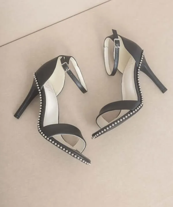 OASIS SOCIETY Dublin - Metal Stud Open Toe Heels in Black / Denim