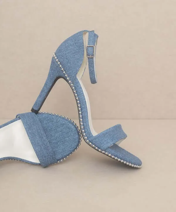 OASIS SOCIETY Dublin - Metal Stud Open Toe Heels in Black / Denim