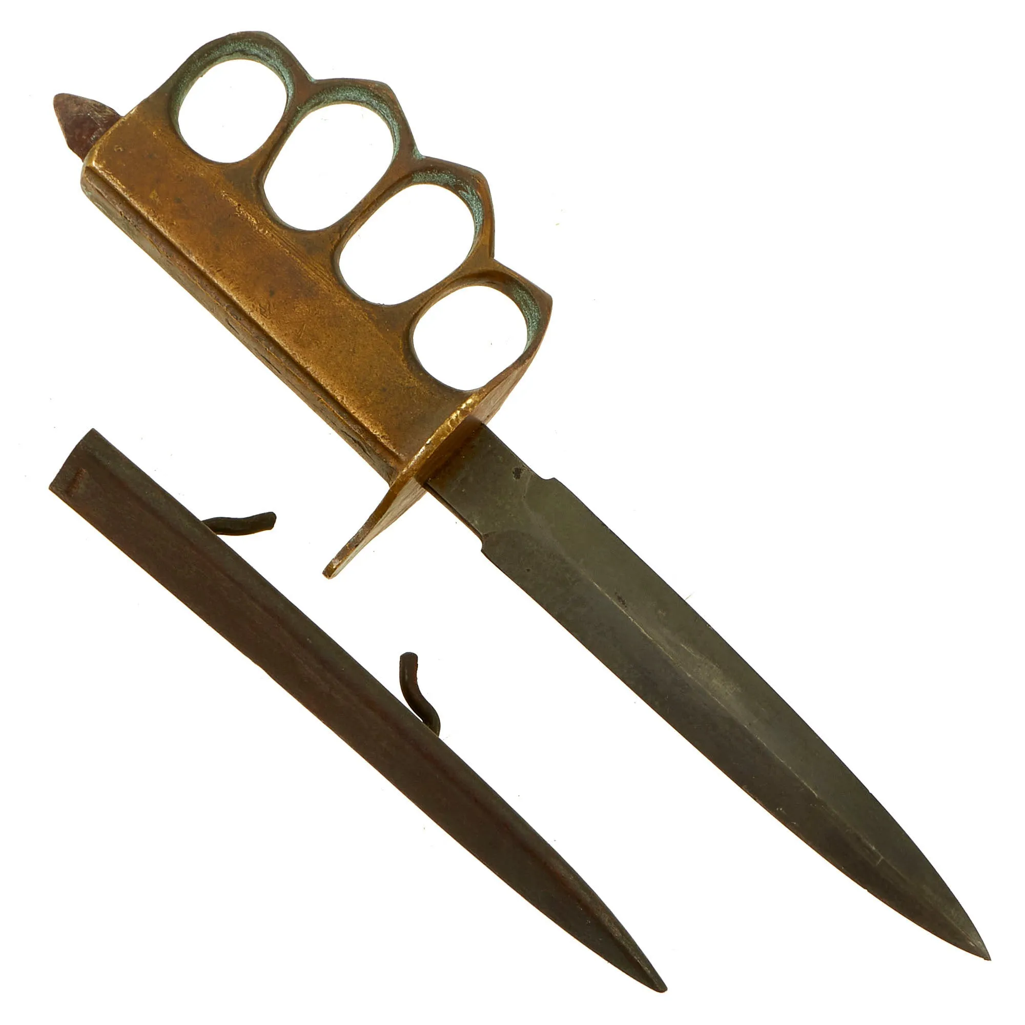 Original U.S. WWI Model 1918 Mark I Trench Knife by AU LION with Correct Steel Scabbard