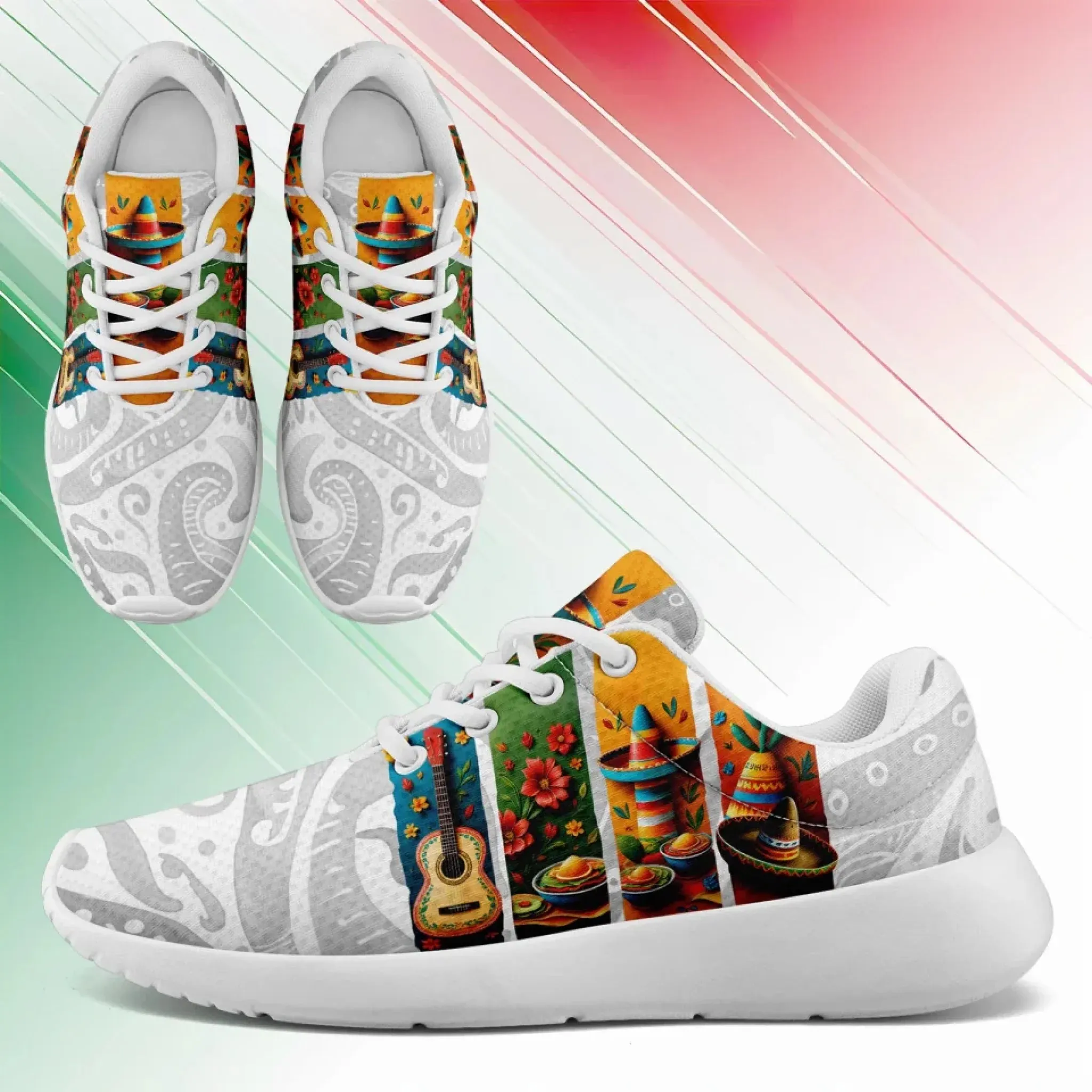 Personalized Mexico Flag Sneakers, Custom Unisex Lightweight Running Shoes