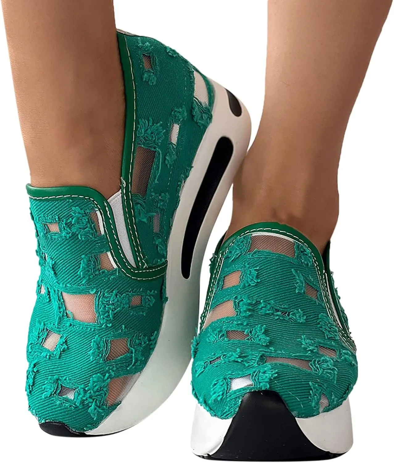 Platform Sneakers for Women Embroidery Floral Breathable Fashion Sneakers Wide Width Chunky Sole Shoes Comfortable Walking Shoes Non Slip Loafers
