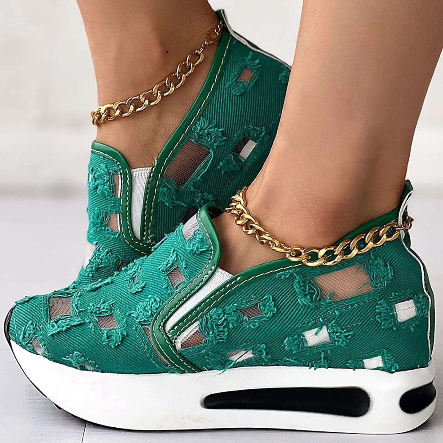 Platform Sneakers for Women Embroidery Floral Breathable Fashion Sneakers Wide Width Chunky Sole Shoes Comfortable Walking Shoes Non Slip Loafers