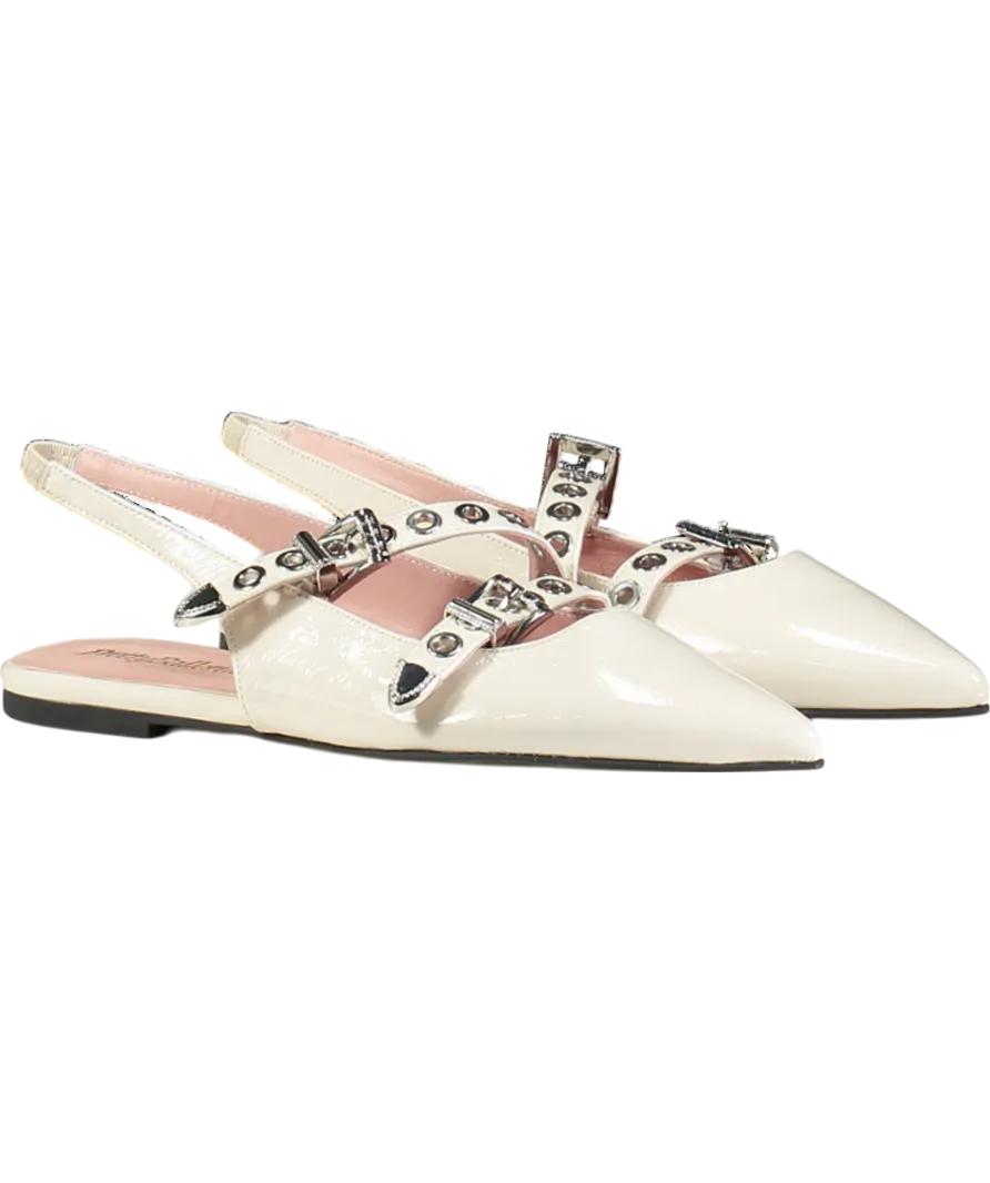 PRETTY BALLERINAS Cream Patent Ella Slingback Ballerina Flats UK 4 EU 37 