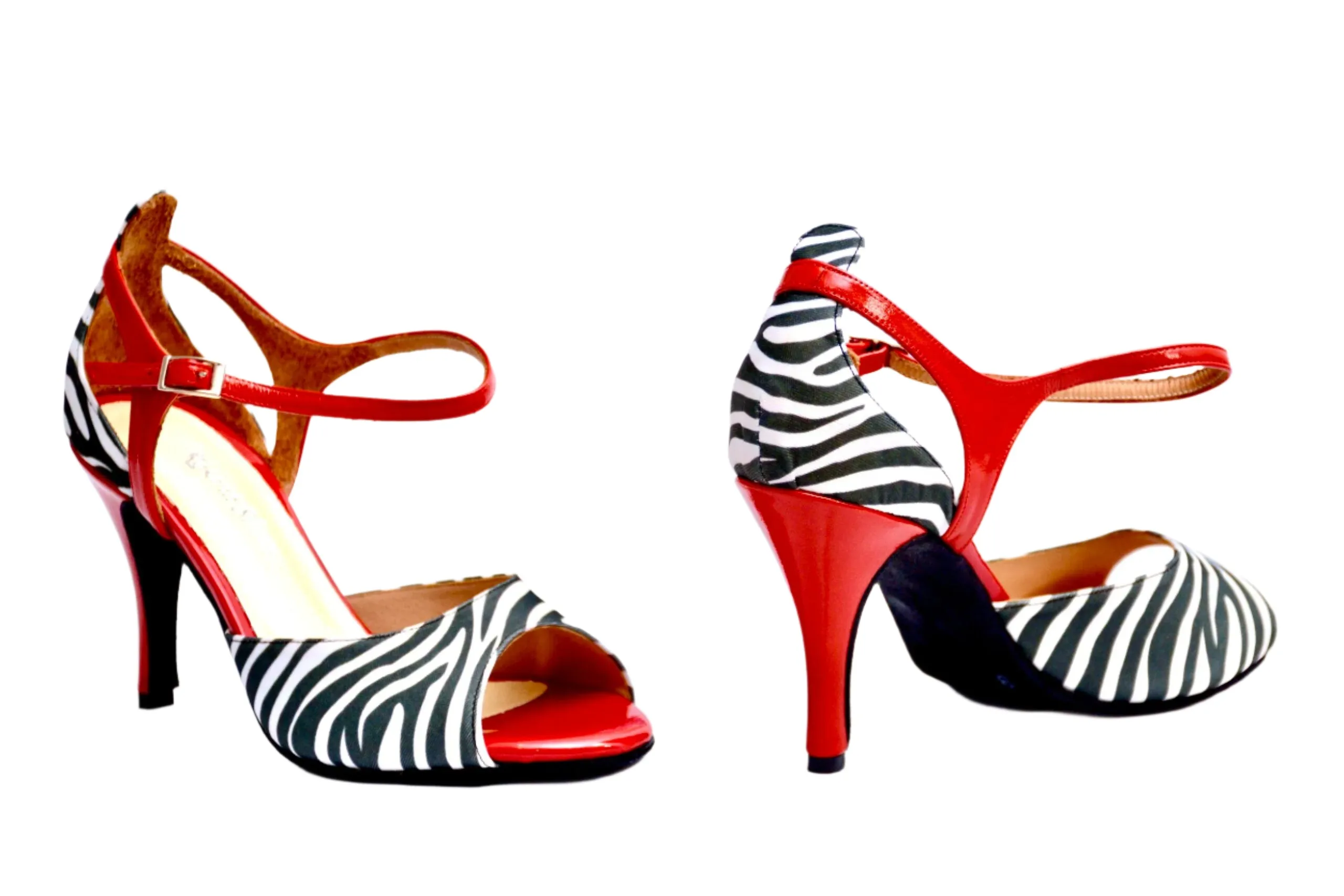 Red B/W Zebra - Red Leather & Satin Zebra Print Tango Shoes