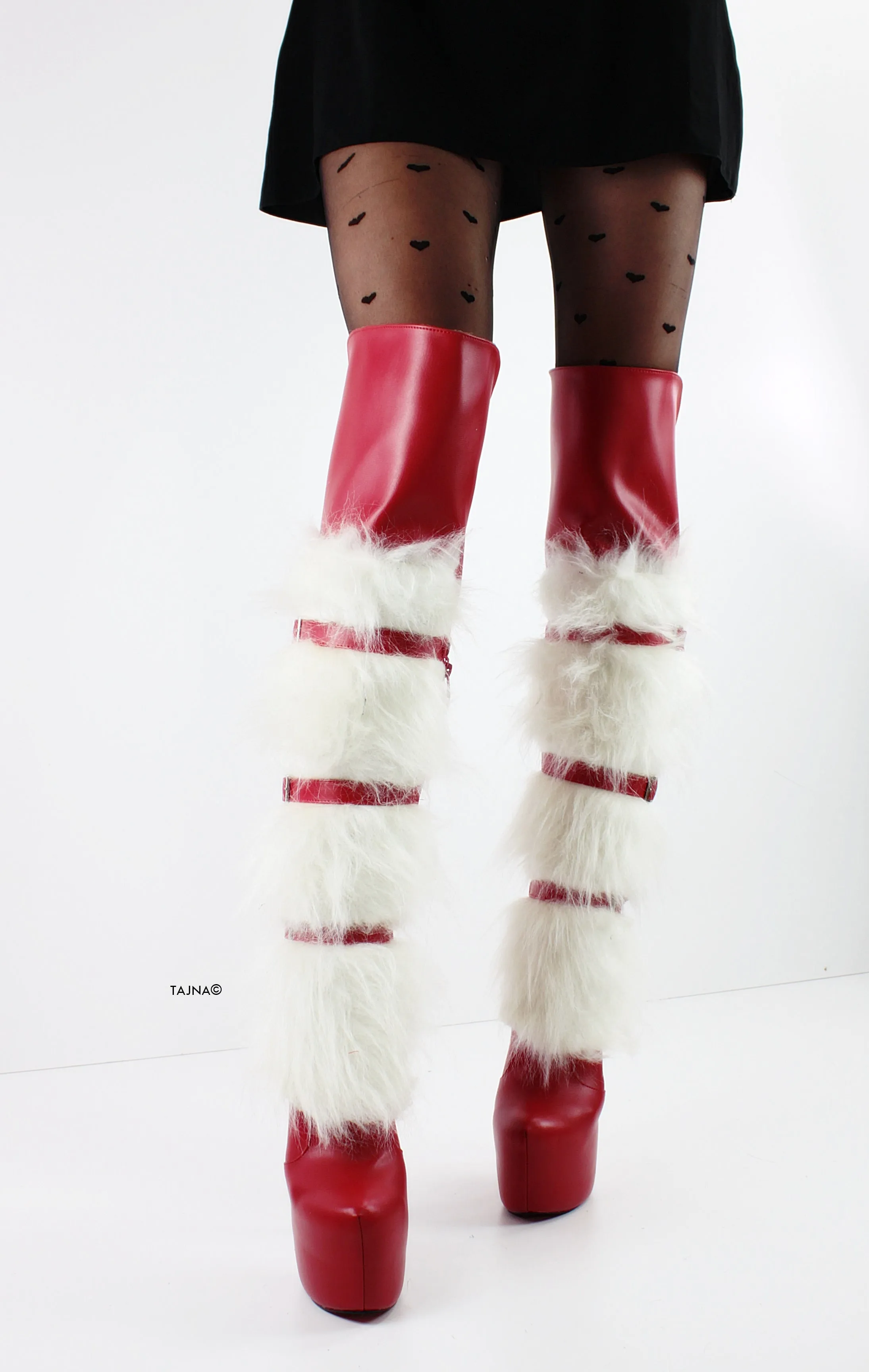 Red Matte Belted Over Knee Santa Boots